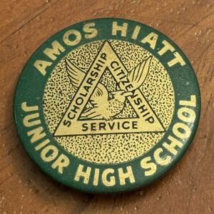Amos Hiatt Junior High School Des Moines Vintage Pinback Button Pin Round Circle